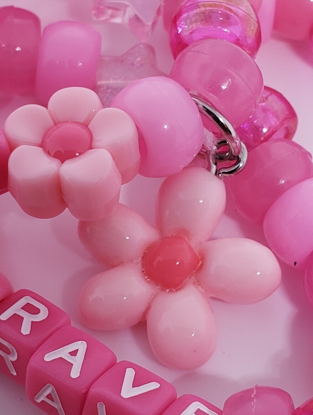 Handmade Pink UV Pretty Rave Girl Stackable Kandi Bracelets - Picture 2 of 7